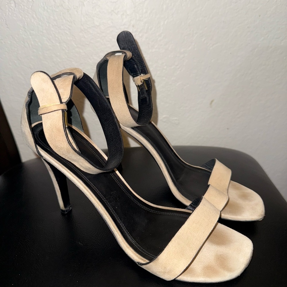 Celine Beige Suede Ankle Strap Heels
